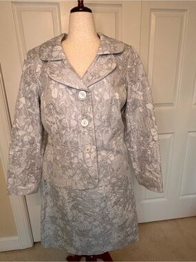 Light Gray Floral Jacquard Blazer Suit